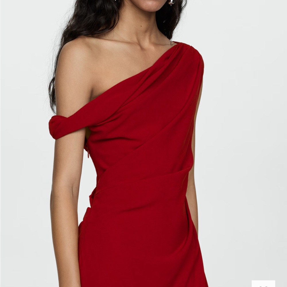 Mango Asymmetrical Pleated Dress Red Size M - Picture 2 of 9
